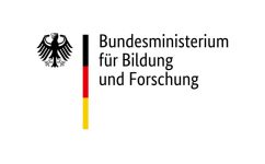 Logo des Bundesministeriums für Bildung und Forschung mit deutschem Adler und schwarz-rot-goldener Flagge.