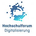 Logo des Hochschulforums Digitalisierung mit blauem, kreisförmigem Pixelmuster über dem Schriftzug.