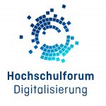 Logo des Hochschulforums Digitalisierung mit blauem, kreisförmigem Pixelmuster über dem Schriftzug.