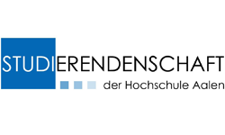Logo der Studierendenschaft der Hochschule Aalen, mit blauem Quadrat und Schriftzug in Schwarz und Blau.