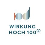 Logo mit abstrakten Balkendiagrammen über dem Schriftzug „Wirkung Hoch 100“ auf weißem Hintergrund.