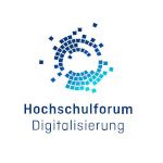 Logo des Hochschulforums Digitalisierung: stilisiertes Mosaik in Blautönen über dem Text.