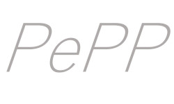 Text PePP in grau auf weißem Hintergrund, kursiv geschrieben.