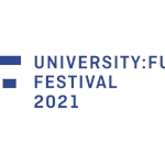 Logo des University:Future Festival 2021, blauer Text auf weißem Hintergrund.