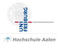 Logos der Uni Freiburg und Hochschule Aalen. Uni Freiburg in Blau mit Siegel, Hochschule Aalen in Graublau mit stilisierter Figur.