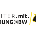 Logo mit Text WEITER.mit.BILDUNG@BW und einem stilisiertem Pantherkopf in Schwarz und Gelb.