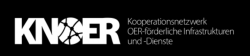 Logo von KNOER mit Text: Kooperationsnetzwerk OER-förderliche Infrastrukturen und -Dienste auf schwarzem Hintergrund.