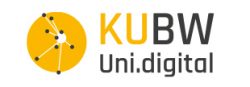 Logo mit gelbem Kreis und Verbindungsnetzwerk, daneben KU BW Uni.digital in schwarzer Schrift.