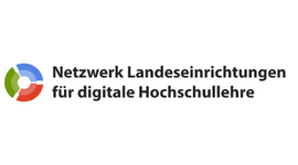 Logo: Netzwerk Landeseinrichtungen für digitale Hochschullehre mit buntem Kreis-Design daneben.