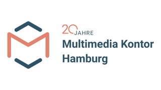 Logo von Multimedia Kontor Hamburg mit Schriftzug „20 Jahre“ und stilisiertem M in Orange und Blau.