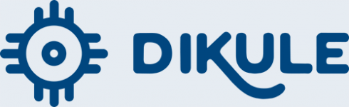 Logo mit stilisiertem Zahnrad und Text DIKULE in blauer Schrift auf weißem Hintergrund.
