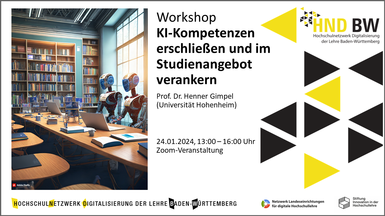 Workshop-Ankündigung: KI-Weiterbildung: KI-Kompetenzen erschließen und im Studienangebot verankern (Henner Gimpel, 24.01.2024, online)