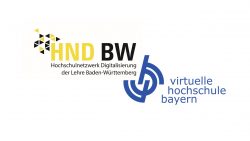Logos von HND-BW und virtuelle Hochschule Bayern. HND-BW in Gelb-Schwarz, virtuelle Hochschule Bayern in Blau.