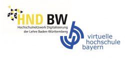 Logos von HND-BW und virtuelle Hochschule Bayern. HND-BW in Gelb-Schwarz, virtuelle Hochschule Bayern in Blau.