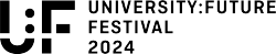 Logo des University:Future Festival 2024 in schwarzer Schrift auf weißem Hintergrund.