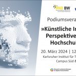 Logo der Podiumsveranstaltung zusammen mit Titel "Künstliche Intelligenz-Perspektiven für die Hochschullehre"