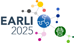 Logo von EARLI 2025 mit bunten, verbundenen Kreisen; zeigt blaue Puzzleteile und einen grünen Turm mit Uhr.
