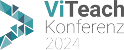 Logo der ViTeach Konferenz 2024 mit abstrakten blauen Dreiecken links der Schrift.