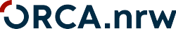 Logo mit Text ORCA.nrw in dunkelblau und einem roten Viertelkreis über dem Buchstaben O.