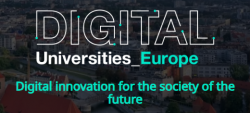 Text über Stadtansicht: DIGITAL Universities Europe. Digital innovation for the society of the future.