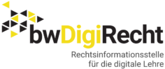 Logo von bwDigiRecht mit schwarzen und gelben Dreiecken, Text: bwDigiRecht - Rechtsinformationsstelle für die digitale Lehre.