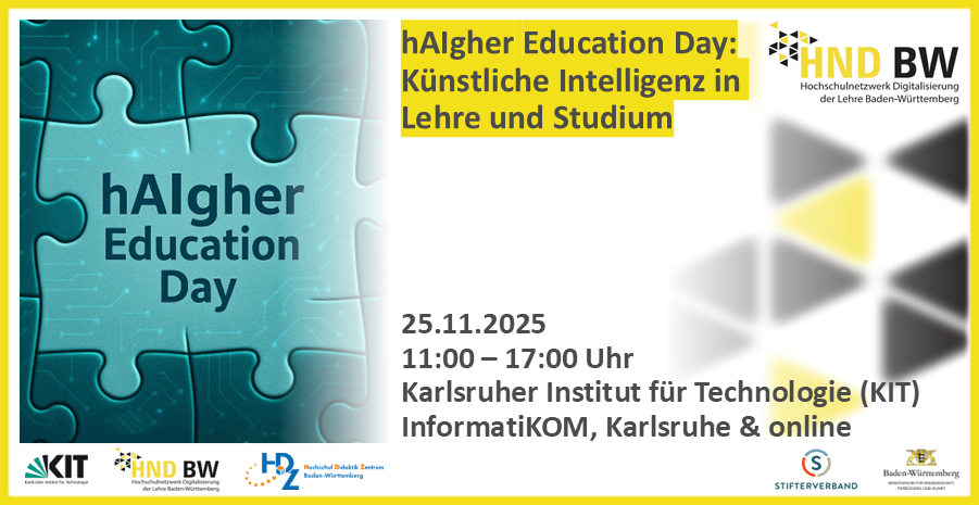 hAIgherED_neu Plakat für hAIgher Education Day am 25.11.2025 über KI in Bildung, KIT Karlsruhe, mit Online-Teilnahmeoption.