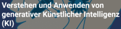 Text: Verstehen und Anwenden von generativer Künstlicher Intelligenz (KI) vor Hintergrund mit Zahnrad-Grafik.