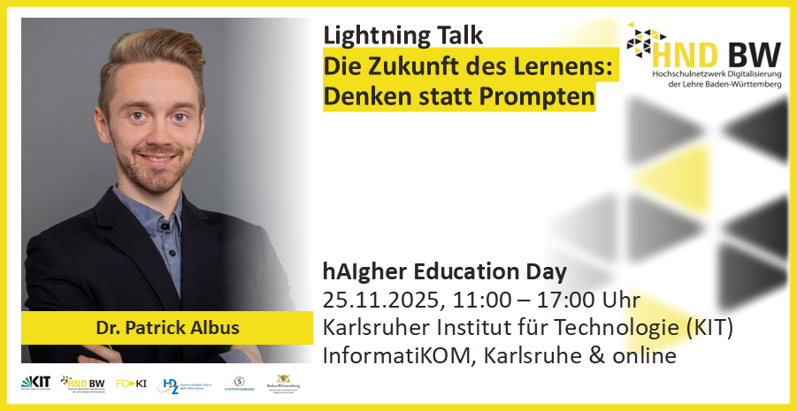 Albus Lightning Talk mit Dr. Patrick Albus über die Zukunft des Lernens am 25.11.2025 im KIT Karlsruhe und online.