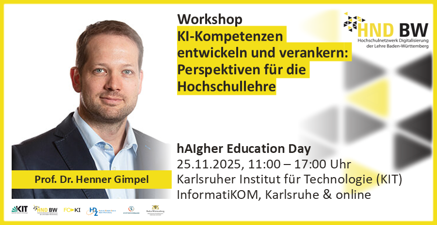 Gimpel Workshop-Ankündigung mit Prof. Henner Gimpel zu KI-Kompetenzen, 25.11.2025, 11-17 Uhr, KIT Karlsruhe & online.