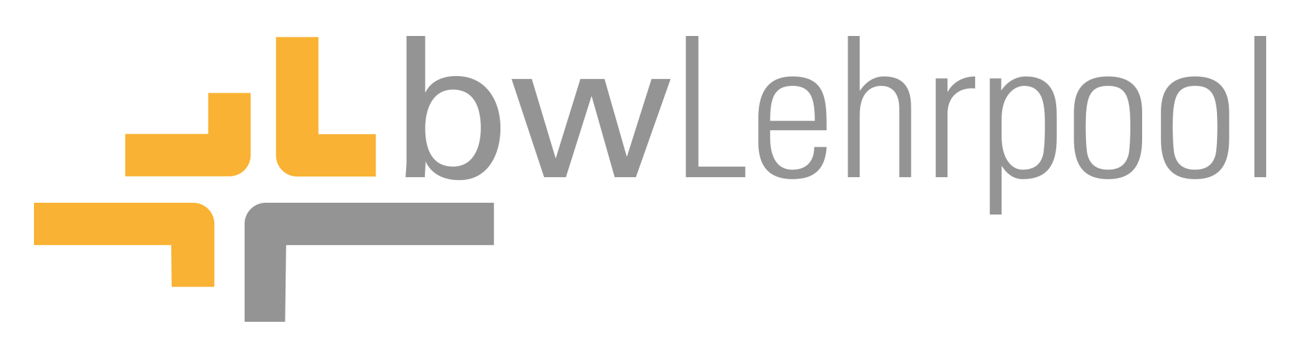 Logo mit grauer Schrift bwLehrpool und gelb-grauer, kreuzförmiger Grafik links davon.
