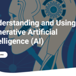 Roboterkopf vor Text Understanding and Using Generative Artificial Intelligence (AI), Schaltfläche: Start Course.
