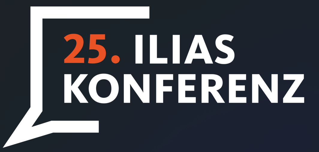 „25. ILIAS Konferenz“ in weißer Schrift mit roter Zahl auf dunklem Hintergrund und stilisierter Sprechblase.