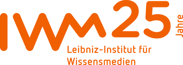 IWM-Logo zum 25-jährigen Jubiläum, oranger Text: IWM 25 Jahre, Leibniz-Institut für Wissensmedien.