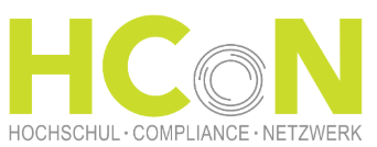 Logo des HCN mit großem, stilisiertem Schriftzug: HCN, darunter in kleinerer Schrift Hochschul · Compliance · Netzwerk.